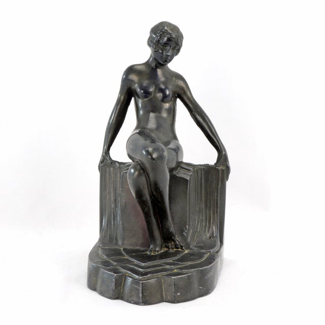 Art Deco Art Deco Nuart Nude Flapper Spelter Bookend Circa 1925 For Sale - Image 3 of 10