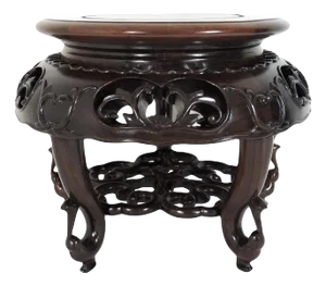 1980's Chinese Solid Rosewood Hand Carved & Pierced Display Stand or Pedestal, Shanghai