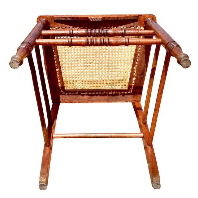 Wood Antique Eastlake Victorian Walnut Dining Side Hall Accent Chair W Cane Seat For Sale - Image 7 of 16