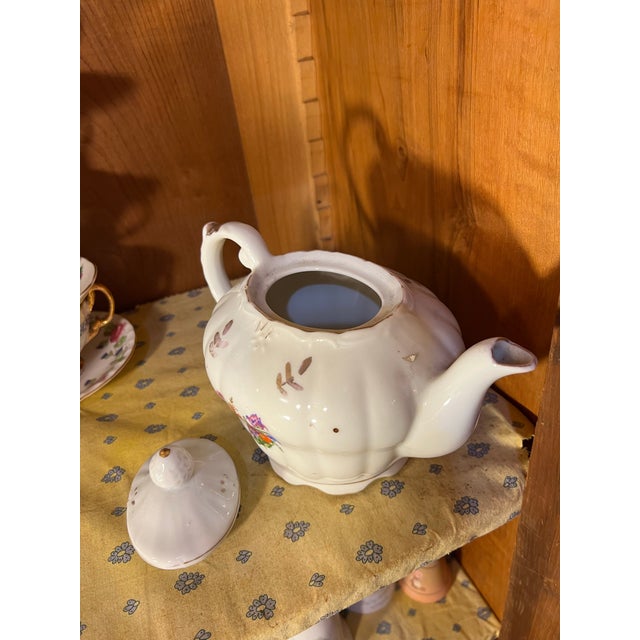 White 1950 Floral Porcelain Musical Box Teapot Music Stands For Sale - Image 8 of 8