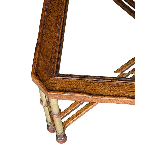 Vintage Faux Bamboo Brass & Glass Coffee Table | Hollywood Regency Chinoiserie Cocktail Table | Campaign Style Designer Square Coffee Table For Sale - Image 10 of 13
