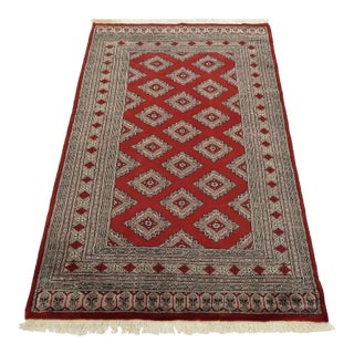Bokhara Jaldar Rug 4’1” X 6’3” Red Wool Tribal Hand-Knotted Oriental Carpet For Sale
