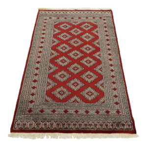 Bokhara Jaldar Rug 4’1” X 6’3” Red Wool Tribal Hand-Knotted Oriental Carpet