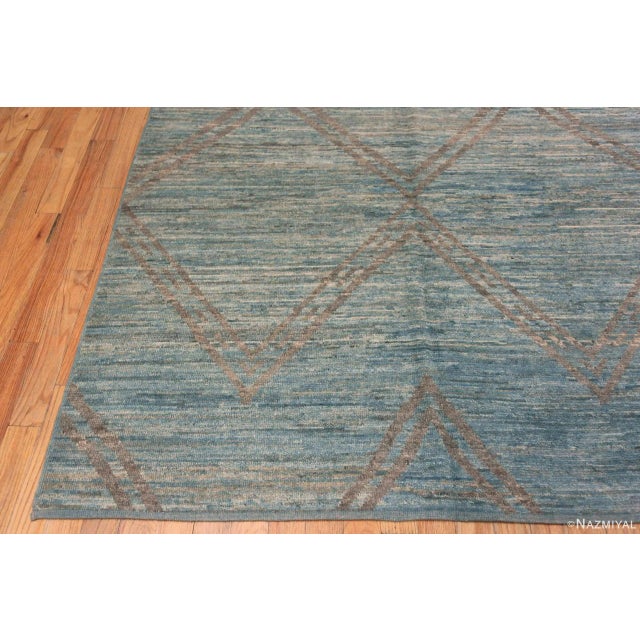 2020s Light Blue Abrash And Brown Geometric Diamond Pattern Modern Rug For Sale - Image 5 of 6