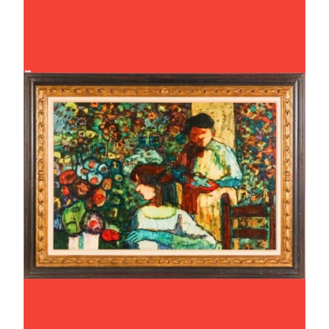 1960s American Donal Purdy Modernist Composition Depicting a Flower Shop, Frame Oil Art on Masonite. For Sale - Image 9 of 11