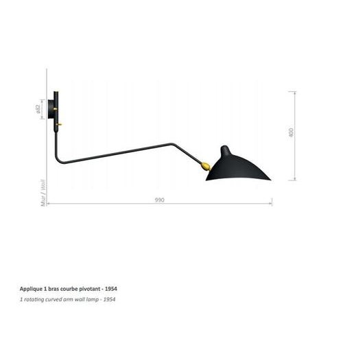 Black Mid-Century Modern Black One Rotating Curved Arm Wall Lamp by Serge Mouille For Sale - Image 8 of 11