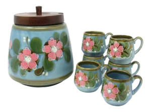 Vintage Schramberg Garmisch Germany Pottery Punch or Cider Serving Set - 7 Pieces