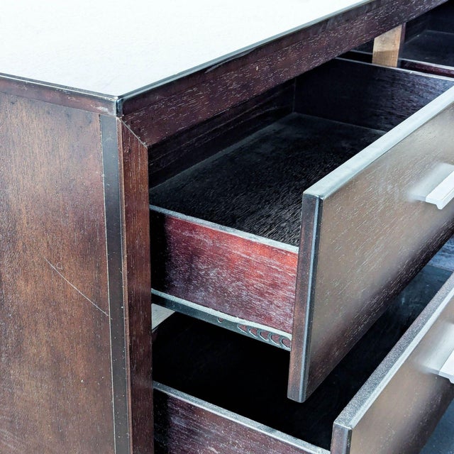 Modern 6-Drawer Dark Wood Dresser With Silver Handles For Sale - Image 9 of 13