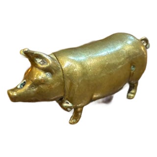 19th Century Brass Pig Matchsafe with Striker For Sale