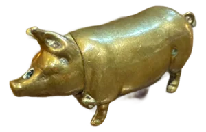 19th Century Brass Pig Matchsafe with Striker