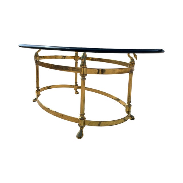 Glass Mid Century Modern 1960s Modern Labarge Jansen Style Swan Brass Glass Coffee Table Regency For Sale - Image 7 of 12