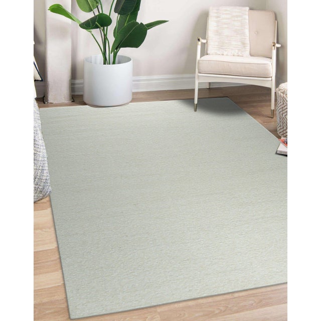 8x10 Bespoke Delicate Ivory Open Field Contemporary Handmade Wool Carpet Rug For Sale - Image 9 of 11