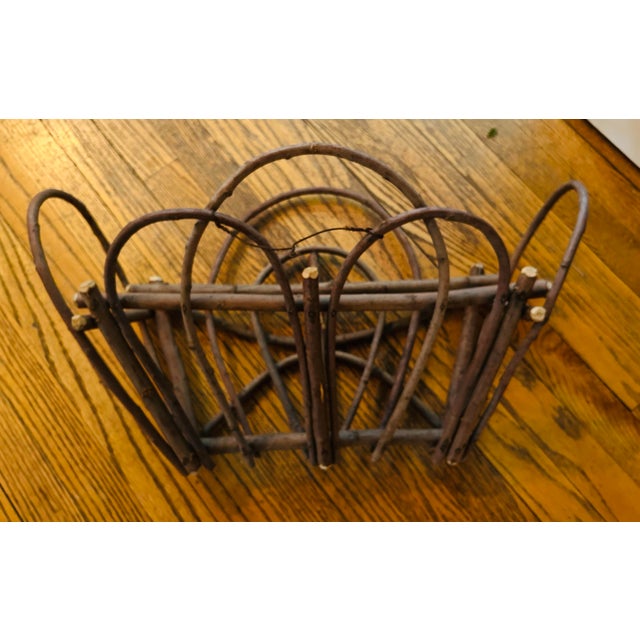Vintage Twig Adirondack Style Bentwood Wall Mount Magazine Holder Made by Artesian For Sale - Image 4 of 4