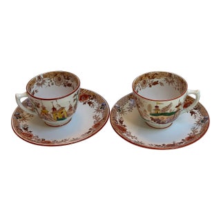 Antique 1880s Sarreguemine Kyoto France Tea Cup and Saucer Set for Two(2) For Sale