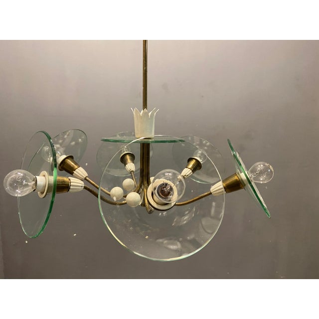 1940s Brass Glass Chandelier by Pietro Chiesa for Fontana Arte, 1940s For Sale - Image 5 of 10