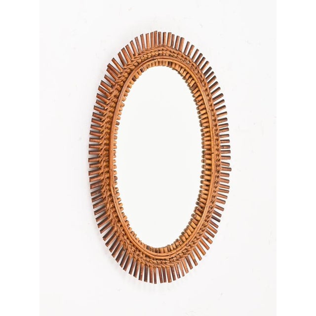 Organic Oval Mirror in Bamboo, Rattan and Wicker by Franco Albini, Italy, 1960s For Sale - Image 6 of 13