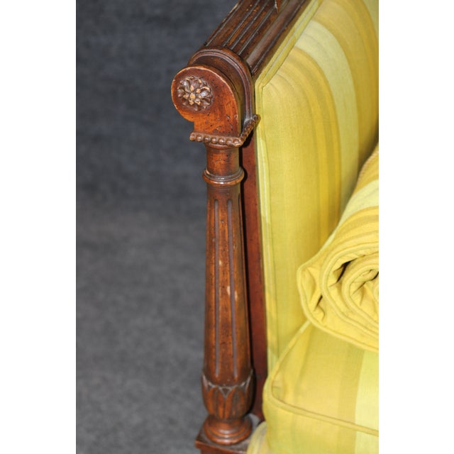 Yellow French Louis XVI Style Carved Walnut Even-Arm Sofa Settee C.1940s Era For Sale - Image 8 of 10