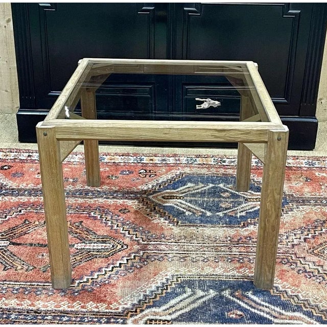 Coffee Table in Oak and Glass Top, 1950s For Sale - Image 11 of 11