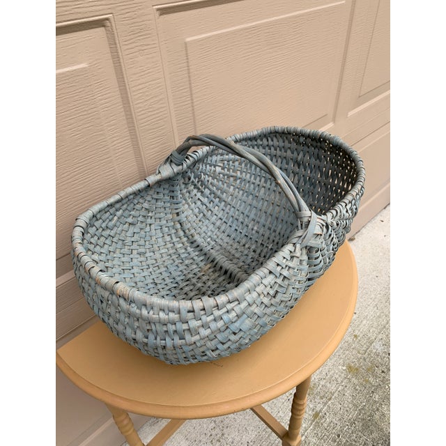 Early 20th Century Early 20th Century American Splint Oak Pale Blue Gathering Basket For Sale - Image 5 of 11