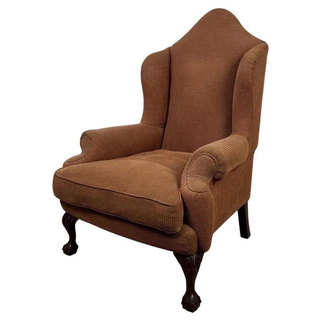 20th Century English Beech Wingback Armchair with Ball-and-Claw Feet For Sale - Image 10 of 13