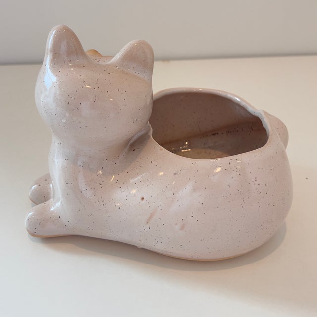 Vintage 1960s Cat Pottery Planter David Stewart Lions Valley Stoneware Speckled Glaze MCM For Sale In Boise - Image 6 of 13