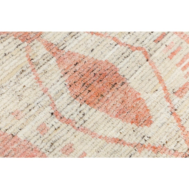 Textile Handmade Modern Moroccan Style Beige Wool Rug With Geometry Design For Sale - Image 7 of 11