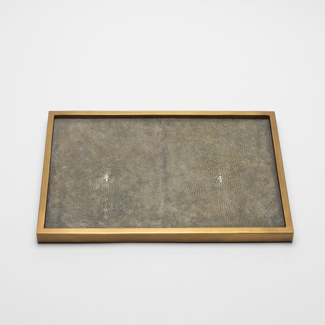 Rectangular Tray in Grey Shagreen With Bronze Patina Brass Insert by Kifu Paris For Sale In Los Angeles - Image 6 of 7