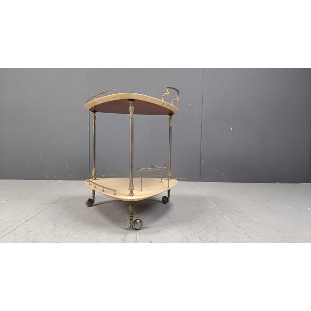 Aldo Tura Italian Lacquered Goatskin / Parchment Serving Bar Cart attributed to Aldo Tura, 1960s For Sale - Image 4 of 10