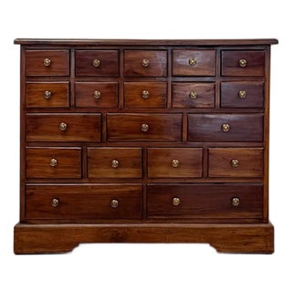 Vintage Apothecary Cabinet Handmade Nineteen Drawer Wood Storage Rustic Rare For Sale