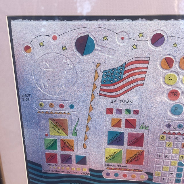 1980s Signed 1987 New York City Map Art Print “Impressions of New York” by Tencel For Sale - Image 5 of 9