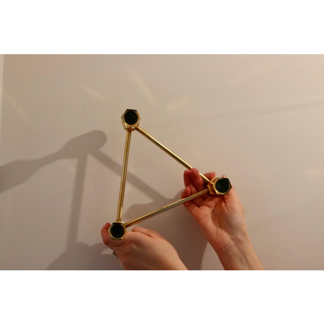 Mid-Century Modern Triangular Brass Candleholder by Lars Bergsten for Gusum, Sweden, 1980s For Sale - Image 3 of 8