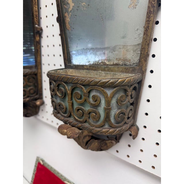 Metal 1920's Pair of Bronze and Iron Mirrored Hanging Planters For Sale - Image 7 of 7