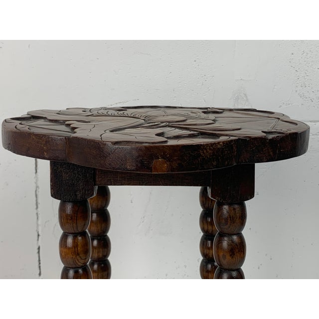 Brown Mid-Century French Carved Oak Side Table with Lotus Motif, 1950s For Sale - Image 8 of 18