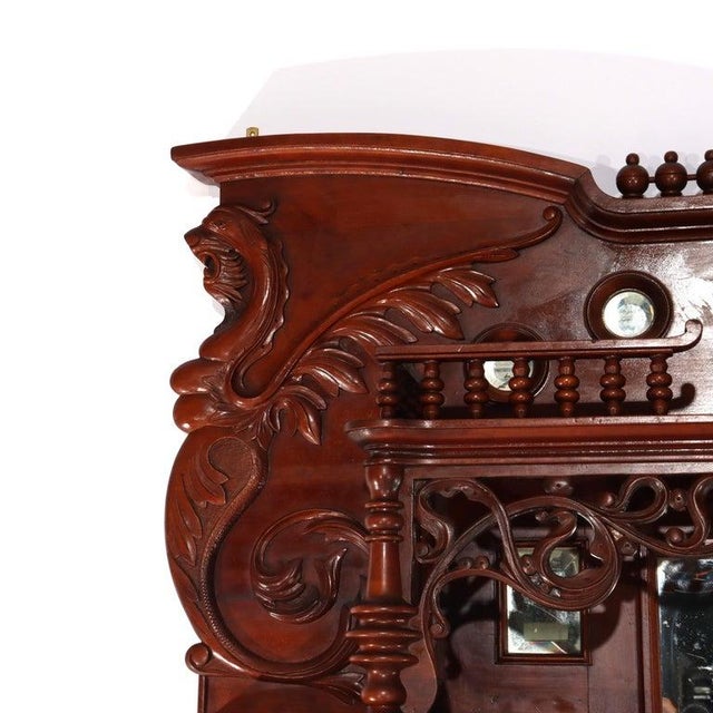Horner School Figural Carved Cherry Stick & Ball Mirrored Fireplace Mantel C1900 For Sale - Image 11 of 18