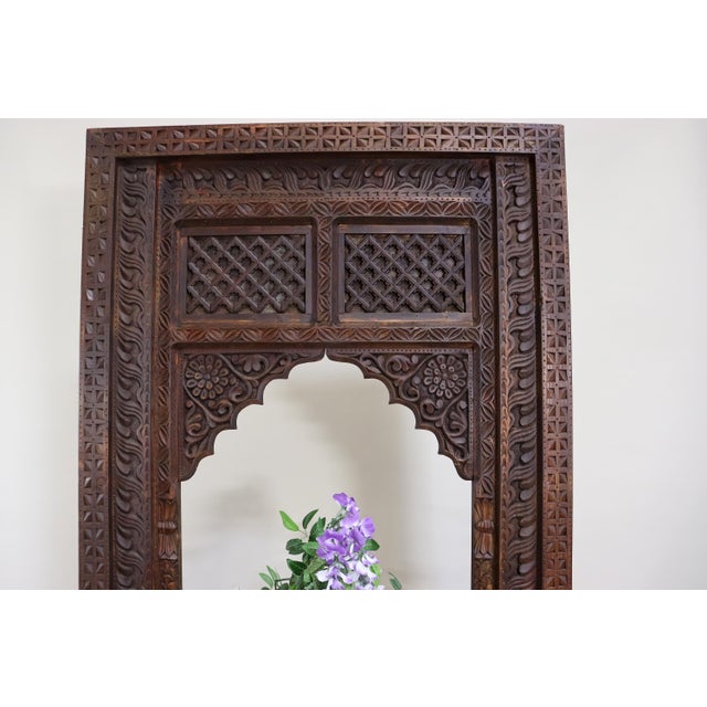 Brown Antique Handmade and Handcarved Archway Door Frame, Nuristan, Afghanistan, 1920s For Sale - Image 8 of 17