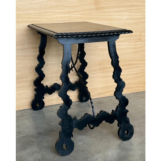 19th Century Ebonized Baroque Spanish Side Table with Lyre Legs For Sale - Image 9 of 18