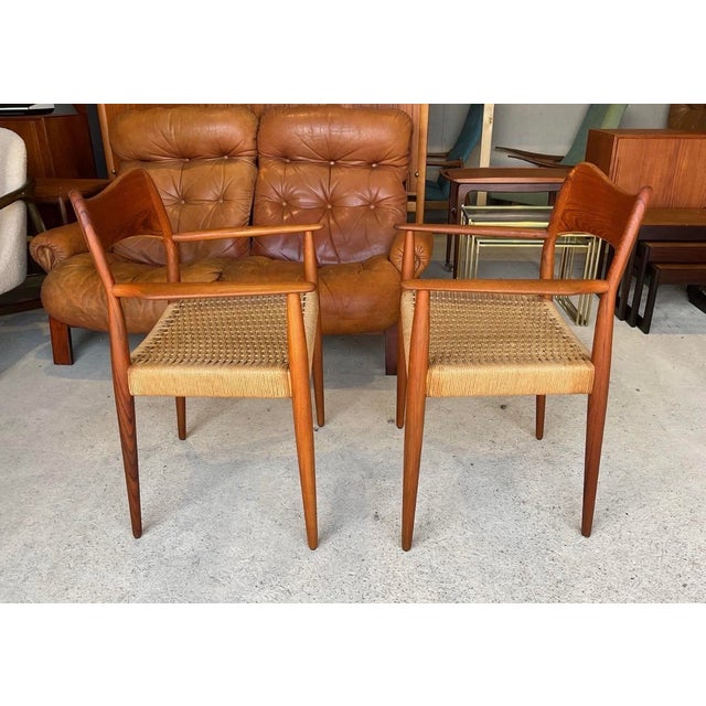 Mid-Century Modern Danish Dining Carver Chairs by Arne Hovmand Olsen for Mogens Kold, Set of 2 For Sale - Image 3 of 18