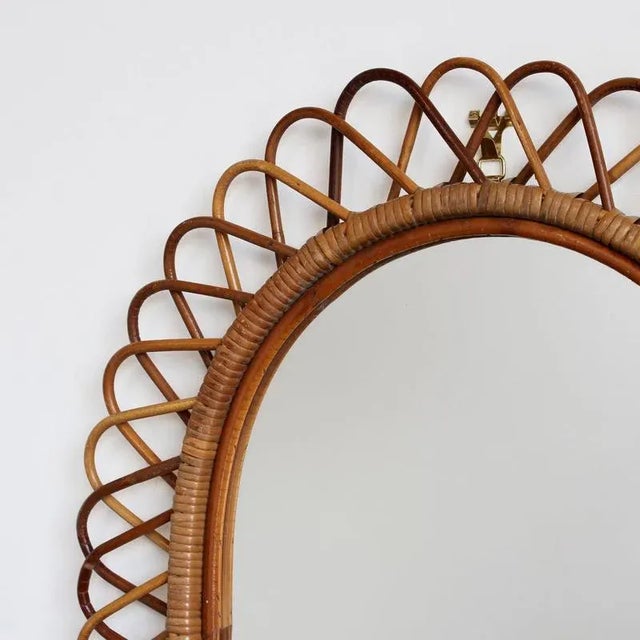 Wood Vintage Italian Rattan Wall Mirror, 1960s For Sale - Image 7 of 9