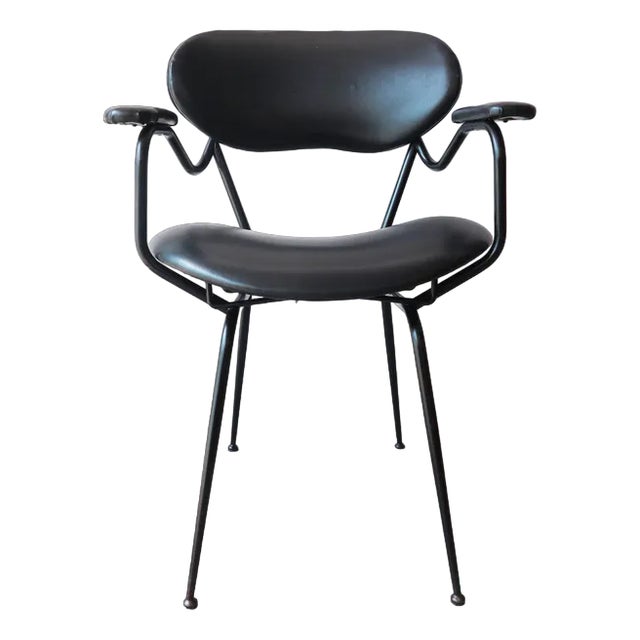 Mid-Century Black Painted Iron Frame and Black Skai Armchair by Gastone Rinaldi, 1950s For Sale