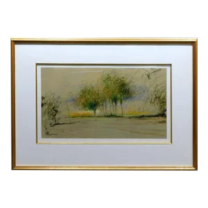 "X-6" Helen Zarin Landscape Original Pastel Drawing, Framed