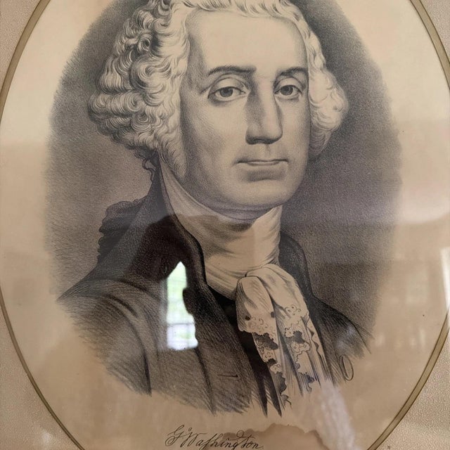 Realism Antique Currier & Ives 19th Century Print of George Washington with Original Antique Wooden Frame For Sale - Image 3 of 4