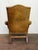 Embossed Cognac Leather Wing Back Chair by Davis and Shaw For Sale In New York - Image 6 of 17