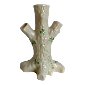 Vintage Irish Belleek Pottery Shamrock Tree Bud Vase
