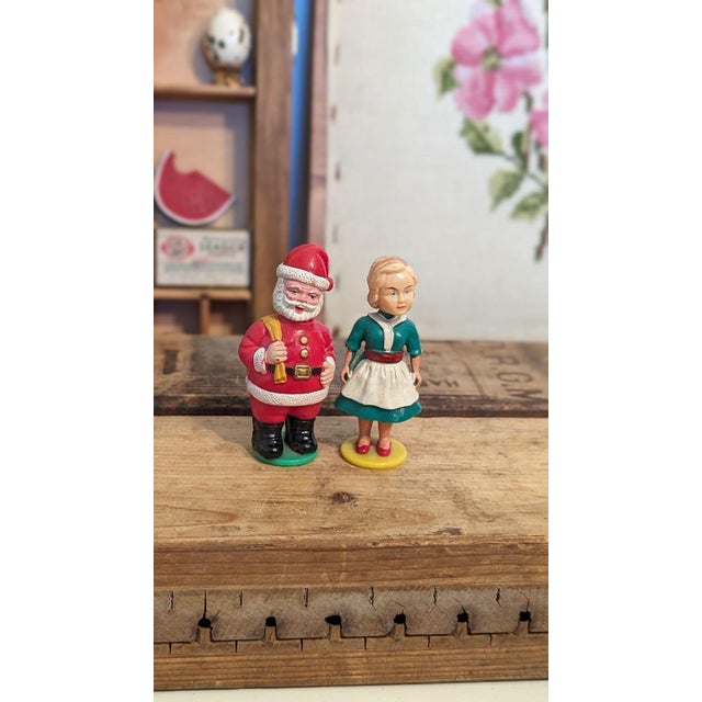 Mid-Century Modern Vintage Mommy Kissing Santa Plastic Figures With Box - Set of 2 For Sale - Image 3 of 8