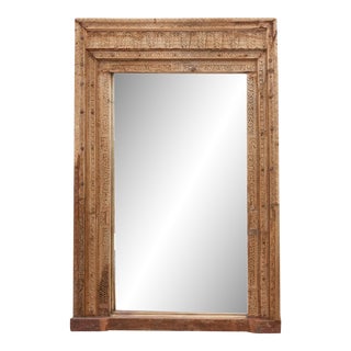 Large Antique Carved Lotus Floor Mirror For Sale