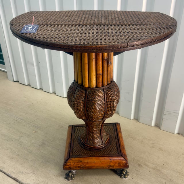 English 1980s Maitland-Smith Attributed Burnt Bamboo Drop-Leaf Table With Brass Feet For Sale - Image 3 of 12