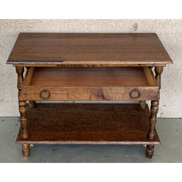 1900 - 1909 Spanish Country Pine Side Table With Drawer and Low Shelve For Sale - Image 5 of 13