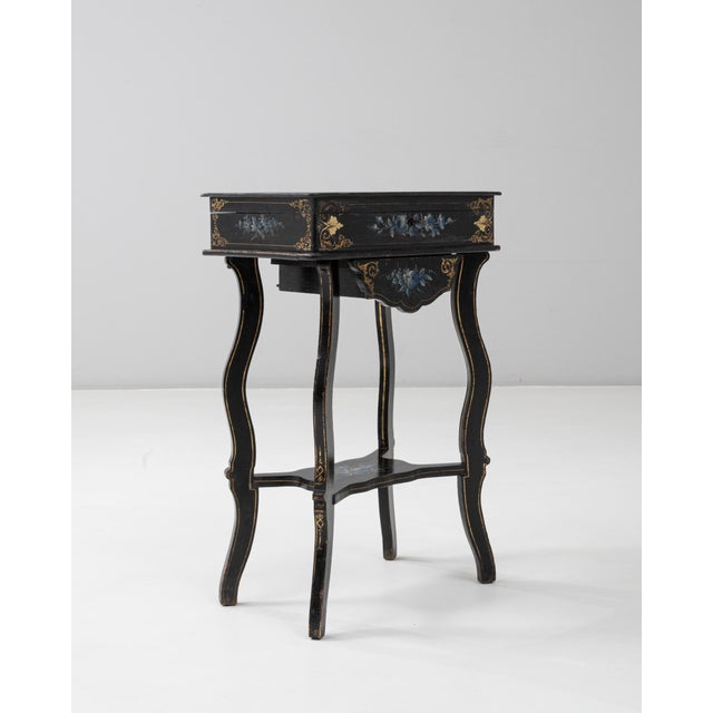 1880s French Napoleon III Style Ebonized Side Table With Floral Inlay For Sale In Greensboro - Image 6 of 18