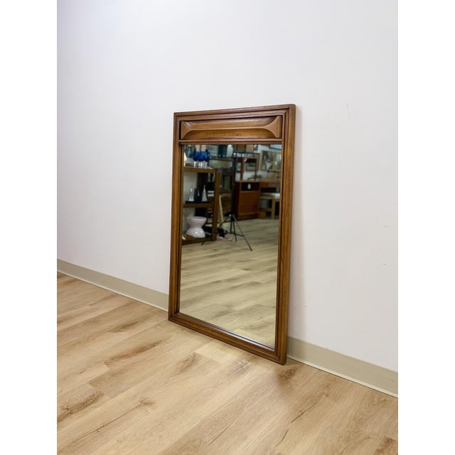 Mid 20th Century Vintage MCM Walnut Wood Mirror, Bowtie Detail Rectangle Wall Mirror Mid Century For Sale - Image 5 of 8