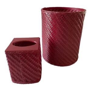 Vintage Painted Wicker Trashcan and Tissue Cover - Matching Set